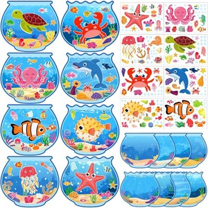 80UncleKimby 32pcs Summer Activities Crafts for Kids - Under the Sea Ocean Animal Stickers Kits Bulk, Make Your Own Scene Art DIY for Party Games, Classroom