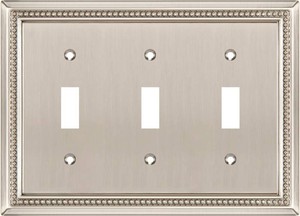 Henne Bery Sunken Pearls Heavy Duty Decorative Wall Plate Switch Plate Outlet Cover (Triple Toggle, Satin Nickel)