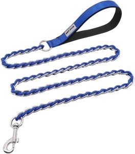 Chain Dog Leash, Bite-Proof Metal Leash, with Padded Handle