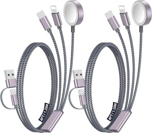 2Pack Travel Essentials for Apple Watch Charger,3-in-2 Multi Charging Cable