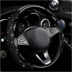 2 PCS Steering Wheel Cover, Segmented Car Wheel Covers with Crystal Rhinestones, Non-Slip Protector Bling Sparkly Decoration for Most Steering Wheels, Car Accessories (Black)