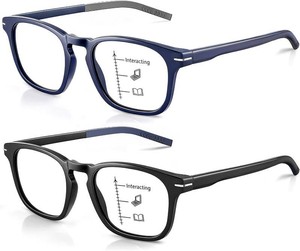 Missfive Versatile Progressive Multifocus Reading Glasses Men, Blue Light Blocking Anti UV Multifocal Computer Readers