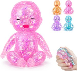 Baby Squishy Glittery Squeezable Fidget Toys Sparkly Sensory Toys Pink