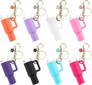 8 Pack Mini Tumbler Keychain for Stanley Cup, Mini Cup Keychain Chapstick Holder for Women Girls (one straw is broken off)