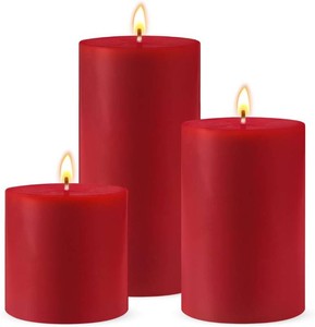 Red Unscented Pillar Candles 3-Pack   Dripless & Smokeless, Long-Burning Thick Candles (2,3,4 Heights) for Weddings, Home Decor & Serene Ambiance