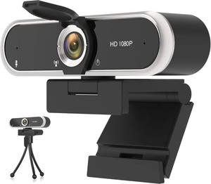 Webcam 1080P with Microphone & Privacy Cover for PCLaptop, USB Computer Camera Plug & Play with Auto Light Correction for Video Calls, Live Streaming Gaming & Online Meetings
