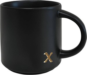 COLLECTIVE HOME Black Ceramic Coffee Mug, 15 oz Golden Monogram Tea Cup (x)