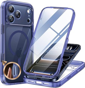 $28 miracase Magnetic for iPhone 17 Pro Case 6.3 Compatible with MagSafe Full-Body Phone Case with Built-in Glass Screen Protector & Camera Control,Drop Proof iPhone 17 Pro Cover, Clear Blue