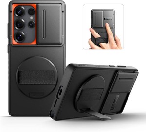 $30 SURITCH for Samsung Galaxy S25 Ultra Case No Magnet Ring360  Rotatable Phone GripInvisible KickstandSlide Camera Cover -Black