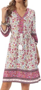 $30 Seta T Womens Floral Dresses V Neck Drawstring Waist Casual Boho Dress Size Medium