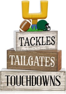 Lineshading 4 Pcs Fall Football Table Decor, Wood Block Sign Home Shelf