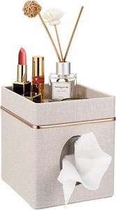 Sumnacon Linen Square Tissue Box Cover with Tray Tissue Box Holder,Beige