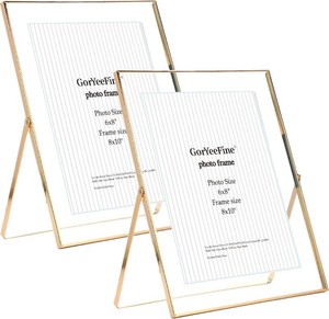 $25 Gold 8x10 Floating Frame Set of 2,For Photo Sizes( 5x7,6x8,7x9),Beautiful Metal Beaded Edge Frames Adjustable TabletopShelf Photo Frame,Classy Gift Choice for Wedding