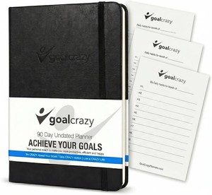 $30 Goal Crazy Undated Planner   90 Day Guided Journal & Productivity Organizer, A5 Daily & Weekly Planner with Goal Setting, Habit Tracker, To Do List, Academic & Work Calendar, Leather Hardcover - Black