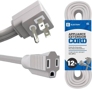 12 Ft Extension Cord 143 Heavy Duty Indoor Power Cable, ETL Listed, 3-Prong Grounded Plug, Gray, 1875 Watts 125V 15 Amps, Durable Flexible Cord for Major Appliances, Home & Office