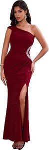 $80 Angel-fashions Womens One Shoulder Ruching Beading Ribbon Soft Evening Gown US 4