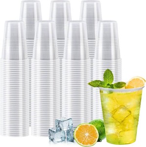 $22 600 Pack 7 oz Plastic Cups, Rimmed Disposable Cold Cups
