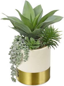 $30 Hollyone Large Artificial Succulents Plants Faux Succulents 12 Fake Succulent Plants in Gold Ceramic Pot Succulent Plant for Desk Modern Home Living Room Office Table Shelf Decor