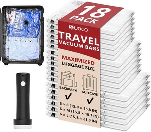$36 Travel Vacuum Bags for Clothing with Cordless Pump 18 Combo, Clear