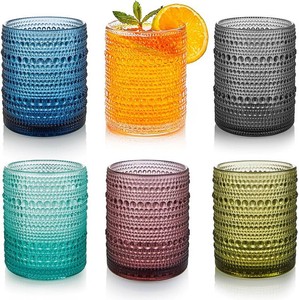 $25 HomeVogue 12oz Colored Hobnail Drinking Glasses Set of 6, Vintage Glassware Old Fashioned Beverage Glasses, Cocktail Glass Set, Kitchen Water Glasses Cup, for Beer, Smoothie, Juice