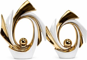 $46 2Pcs Gold Ceramic Statues For Home Decor Accents, Modern Abstract Art Sculptures, Elegant Tabletop Decorative Objects For Dining Room, Entryway, Tv Stand, Mantel, Coffee Table Centerpieces (White)