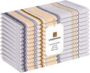 $24 Set of 12 Cotton Cloth Dinner Napkins - Soft Durable Washable - Ideal for Farmhouse Party Wedding Christmas - Perfect Everyday Use Salsa Table Linen Cloth Napkins 18x18 Grey Yellow Multi