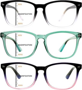 $20 3 Pack Progressive Multifocal Reading Glasses for Women Men Blue Light Blocking Computer Glasses Spring Hinge Readers(3 Mix C3, 1.75)