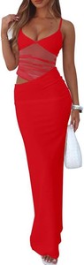 $39 BORIFLORS Womens Sexy Bodycon V Neck Spaghetti Strap Maxi Dress M