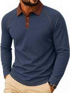 $25 Sailwind Mens Long Sleeve Polo Shirts Fashion Casual Raglan Button Polo Tee Collared Golf Shirt L