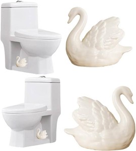 2PCS Toilet Bolt Covers Decorative, Ceramic Toilet Bolt Caps Decorative, Funny Toilets Screw Cover Caps, Lovely Swan Toilets Bowl Bolt Covers, Easy Installation Bathroom Accessories (White)