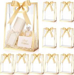 Aliceset 12 Pcs Clear Plastic Gift Bag with Handles,Gold Foil