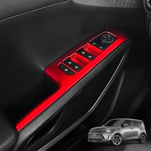 $54 Car Window Switch Panel Cover,Side Door Glass Lock Control Button Cover,Window Lift Switch Control Panel Cover Compatible with Kia Soul 2020-2025 Accessories (Glossy Red Style)