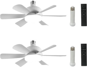 $57 2Pack Socket Fan Light, LED Socket Ceiling Fans with Lights and Remote, 18 Inch Low Profile Screw in Ceiling Fan Light, Dimmable 3000-6500K Fan Light Bulb for Bedroom, Kitchen, Laundry Room, Garage