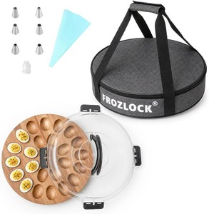 $33 Deviled Egg Containers With Lid, Acacia Wooden Deviled Egg Platter(24 Eggs) Portable Deviled Egg Tray For Easter, Potlucks & Party, Deviled Egg Carrier With Portable Insulated Bag