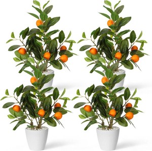 $60 Suncalla 4 Pack Artificial Orange Potted Plants 19.7 Inches Fake Orange Tree Simulation Realistic Fruit Plant with Pot Faux Tree Indoor Decoration for Home Office Living Room Table Desk