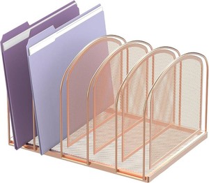 5-Section File Organizer for Desk, Metal File Folder Holder, Rose Gold