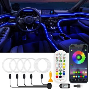 $30 USB Car LED Lights, Interior Car Lights Strip with APP and RF Remote Control, 5 in 1 Ambient Lighting with 276 inches Fiber Optic Music Sync Simple Installation EL Wire Lights (5 in 1276 inches)