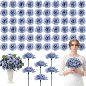 $42 Yunlly 240 Pcs Dusty Blue Artificial Flower Silk Rose Head Flower with Stem
