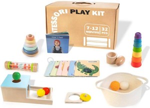 $60 WOODMAM Montessori Toys for Babies 7-12 Months, 9 in 1 Educational Play Kit