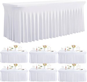 $95 Spandex Tablecloth 6FT Rectangle Table Cover 2 Pack White Wrinkle-Free