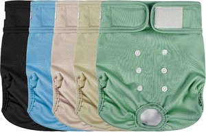 $36 wegreeco XXL Female Dog Diapers, Washable Reusable Pet Puppy Doggie Diapers for Small Medium Large Female Dogs in Heat Period, Doggy Period Panties, 5 Pack, XX-Large, Blue Green