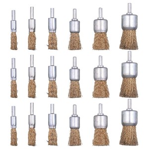18 Pack Wire End Brush Set, Brass Wire Brush for Drill ,6 Sizes 0.012 Crimped Wire Wheel for Drill 14 Inch Shank, for Drill Attachment