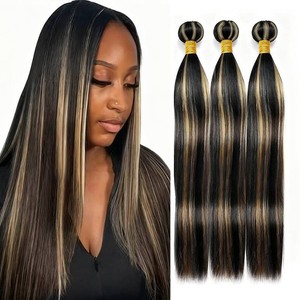 Honey Blonde Bundles Human Hair Highlight Straight Human Hair Bundle 20 22 24 Inch Double Weft P1B27 Ombre Bundles Brazilian Virgin Remy Hair Extensions 150G