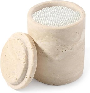 $30 Natural Travertine Cotton Swab Holder,  3.35inch Q Tip Container with Lids