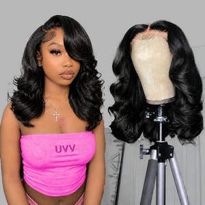 $50 UVVUVV Wear and Go Glueless Wigs Pre Plucked Pre Cut 4x4 Body Wave Bob Wig Human Hair wigs for black women Short Bob Wig Human Hair 180 dentisty natrual color 14inch