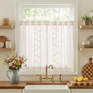 $25 jinchan White Floral Linen Kitchen Tier Curtains 36 Inch, 2 Panels