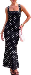 $40 BORIFLORS Womens Square Neck Ruched Bodycon Maxi Dress Size Medium