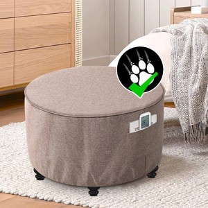 $30 H.VERSAILTEX Round Ottoman Cover Thick Linen Look Ottoman Slipcover Round Ottoman Storage Cover Folding Stool Covers Furniture Protector Cover for Footrest Ottoman Fit Dia 24 - 26, Heather Taupe