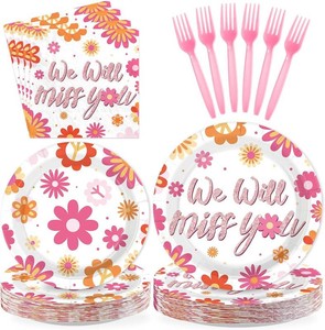 $20 96Pcs Pink Daisy Farewell Boho Hippie Party Decorations Serves 24