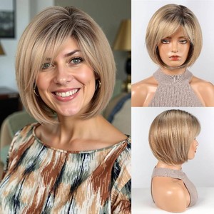 $28 HAIRCUBE Bob Wigs for Women Synthetic Wig with Fringe Mixed Blonde Color